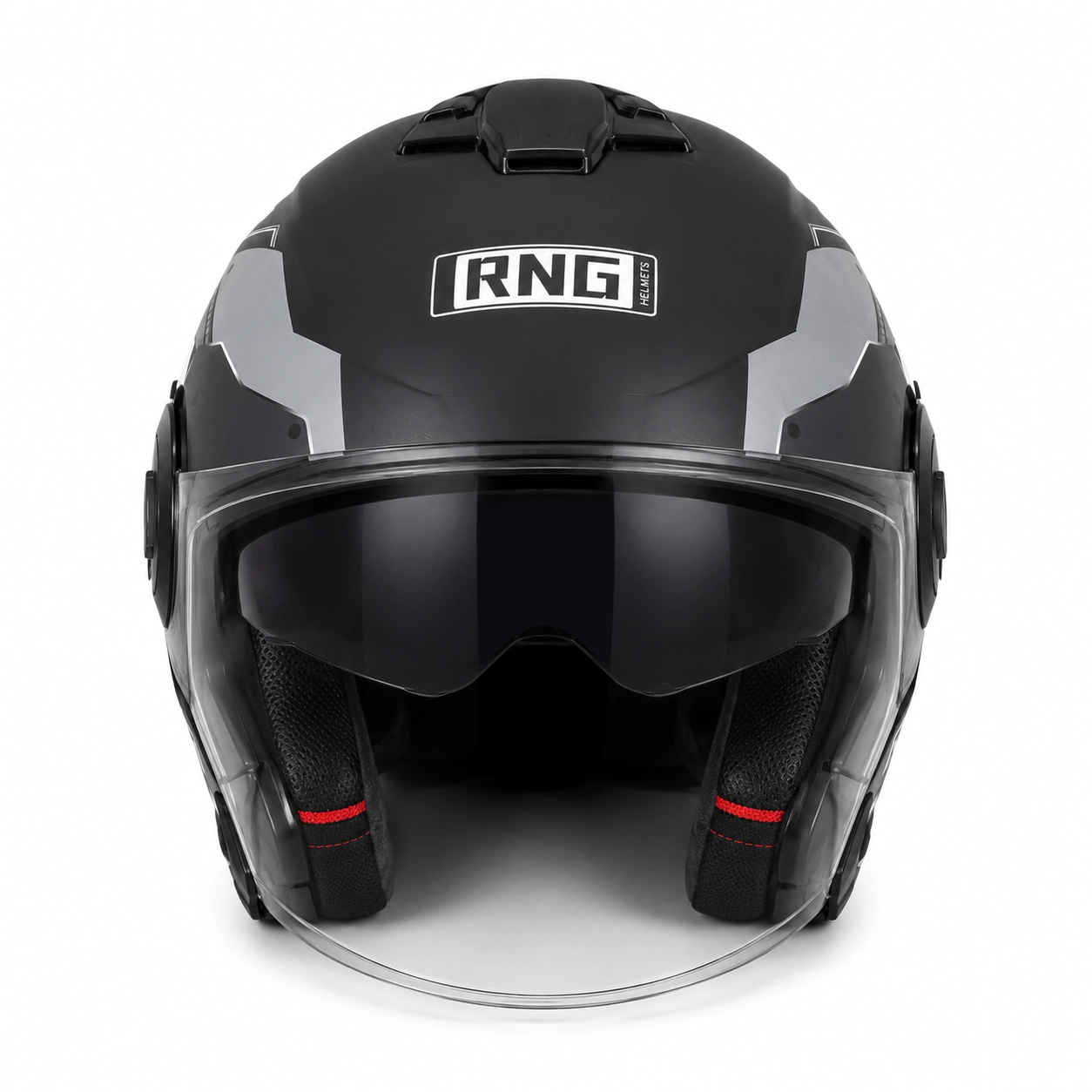 کلاه کاسکت بدون فک RNG وارداتی با شیلد شفاف و عینک داخلی دودی